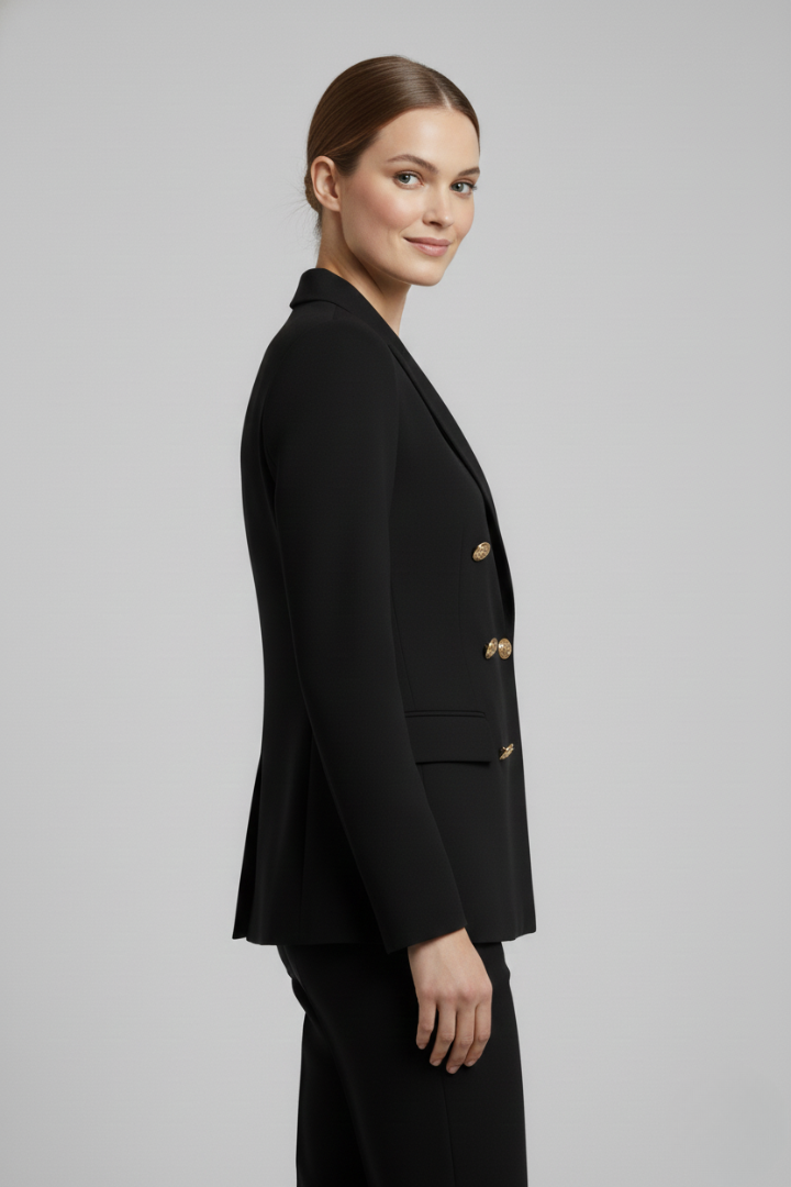 Women's Long Structured Blazer with Six-Button Front
