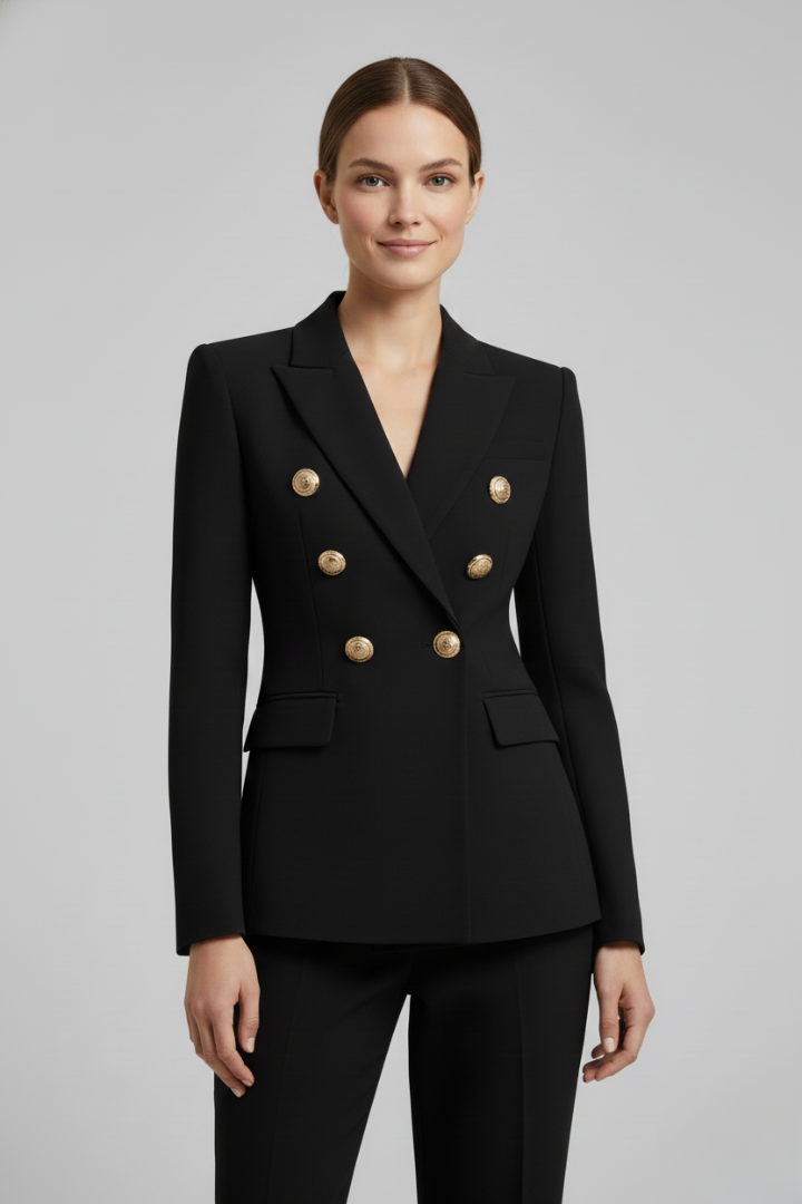 Women's Long Structured Blazer with Six-Button Front