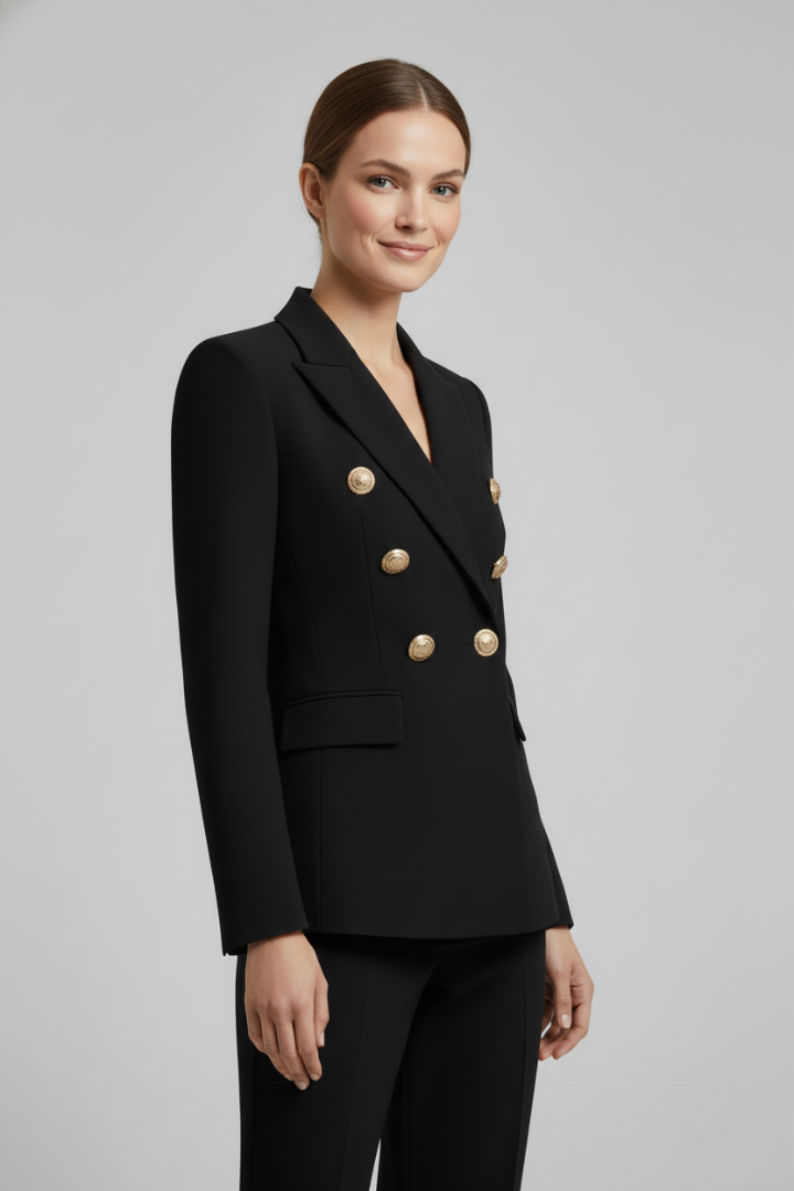 Women's Long Structured Blazer with Six-Button Front