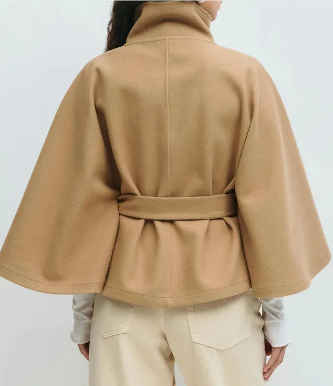 Women's Smart Casual Cape Overcoat with Tie Belt