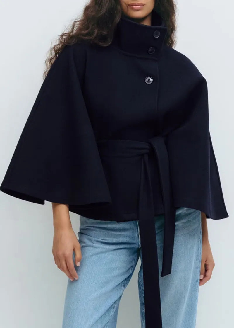 Women's Smart Casual Cape Overcoat with Tie Belt