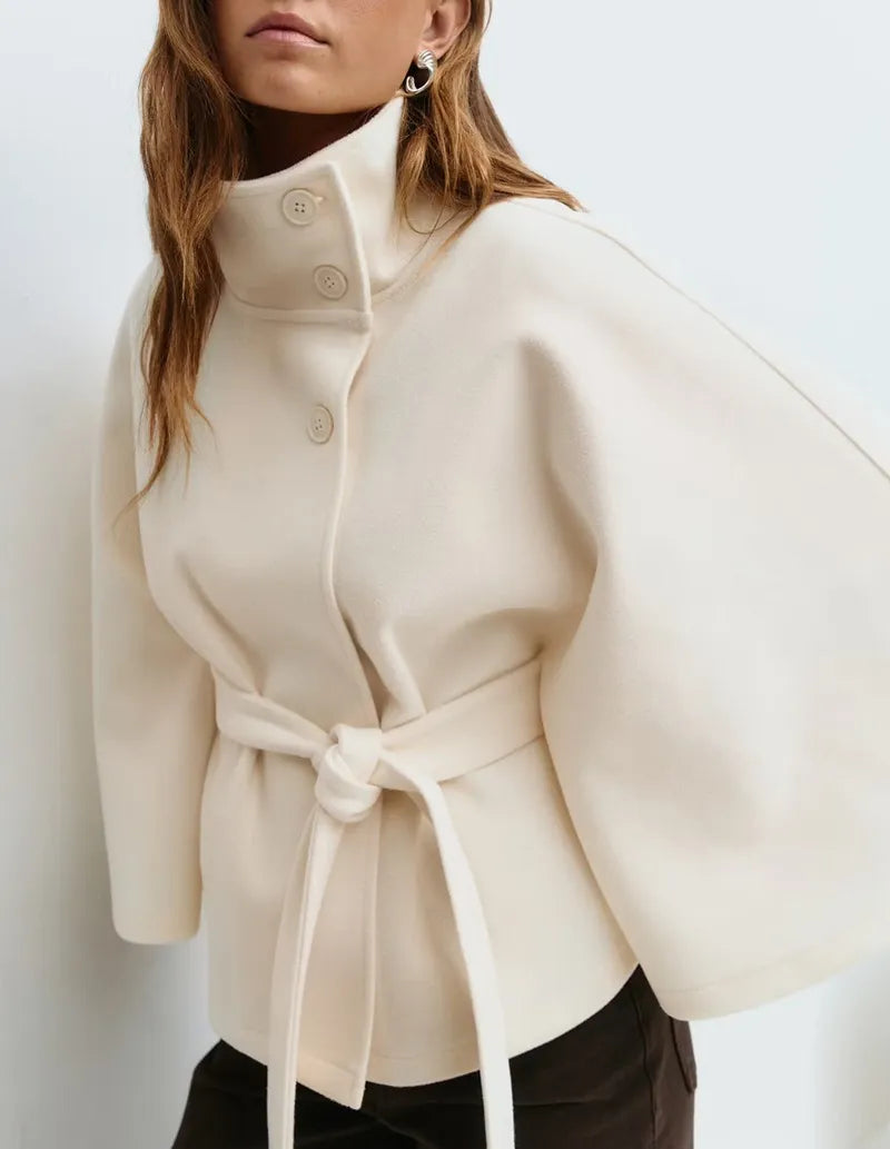 Women's Smart Casual Cape Overcoat with Tie Belt