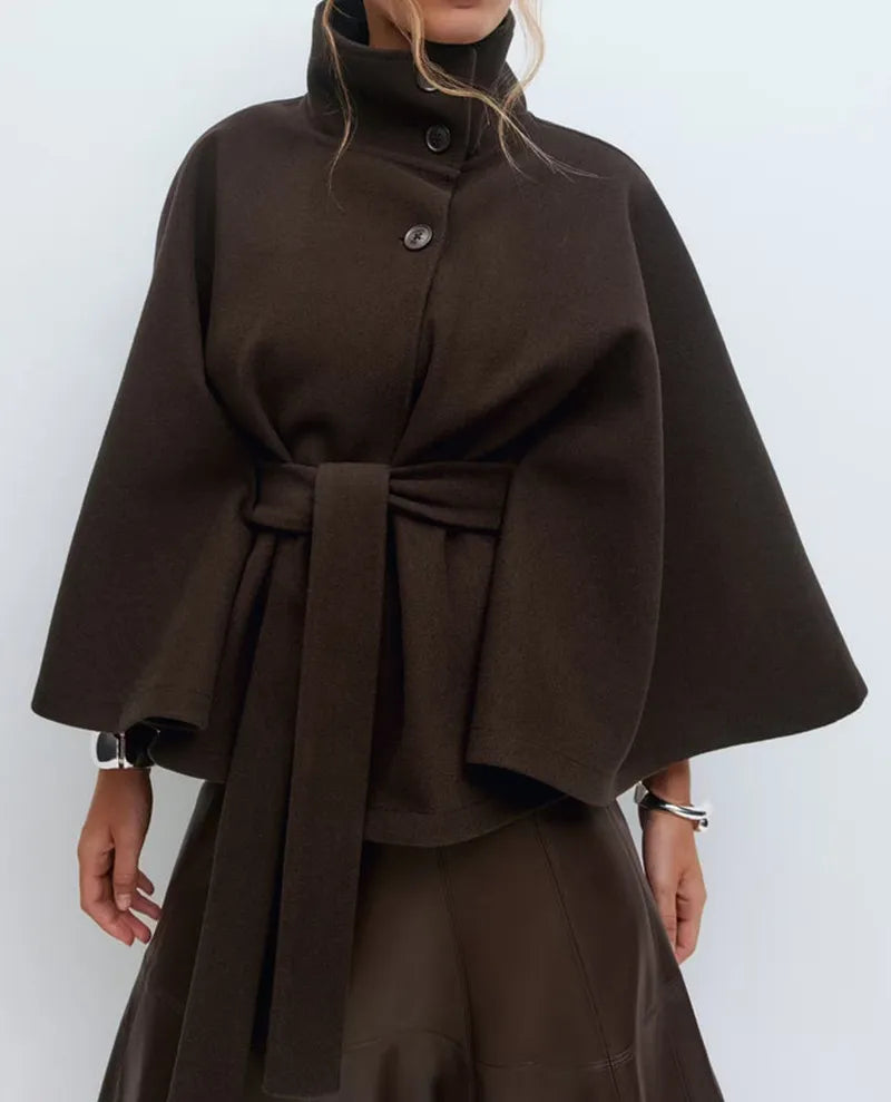 Women's Smart Casual Cape Overcoat with Tie Belt