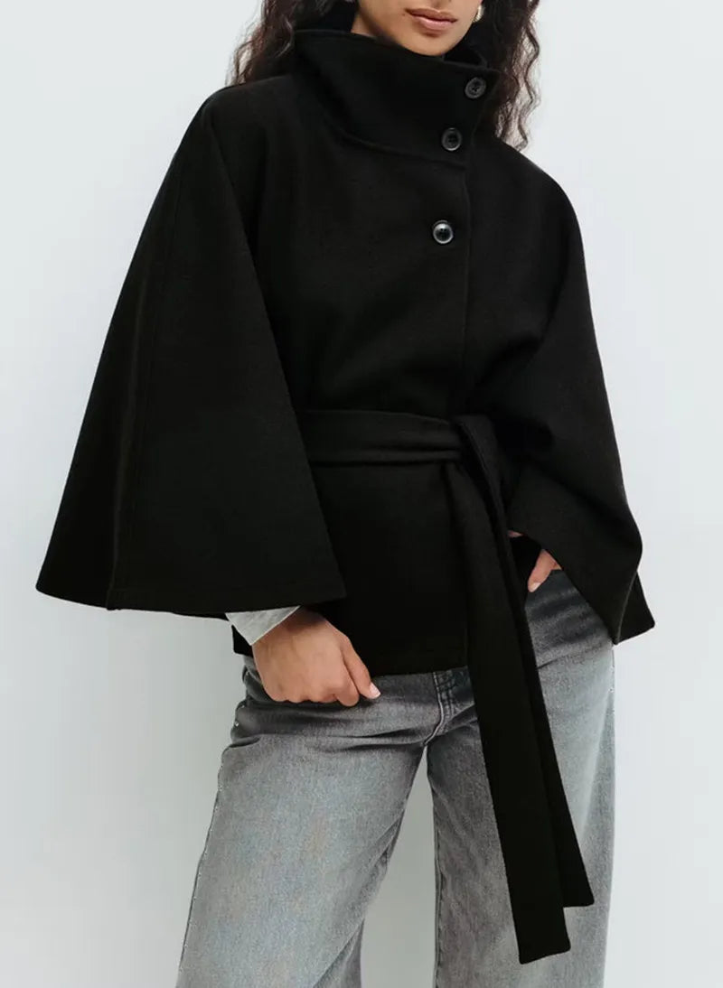 Women's Smart Casual Cape Overcoat with Tie Belt