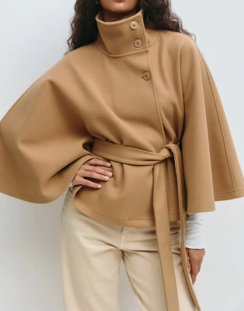 Women's Smart Casual Cape Overcoat with Tie Belt
