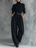 Women's Elegant High Neck Wide Leg Pants Outfit Set