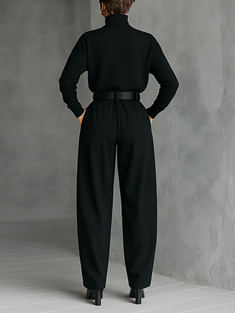 Women's Elegant High Neck Wide Leg Pants Outfit Set
