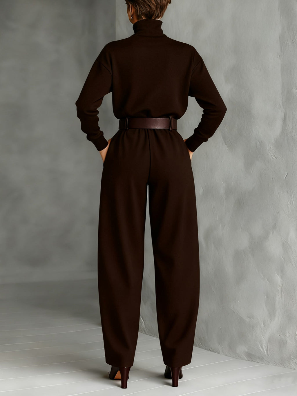 Women's Elegant High Neck Wide Leg Pants Outfit Set