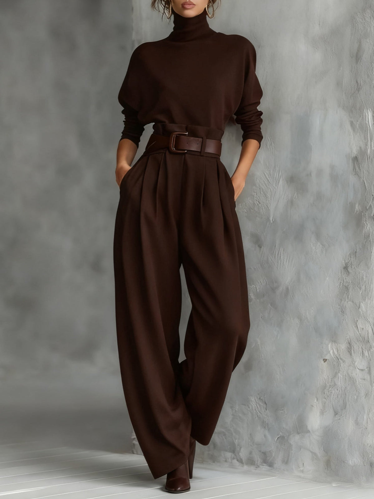 Women's Elegant High Neck Wide Leg Pants Outfit Set