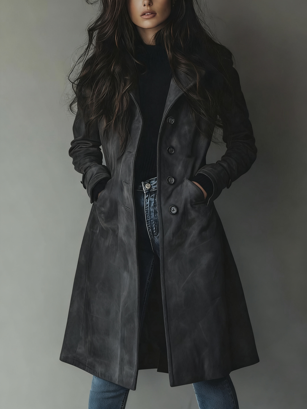 Women's Long Line Double Breasted Belted Raincoat