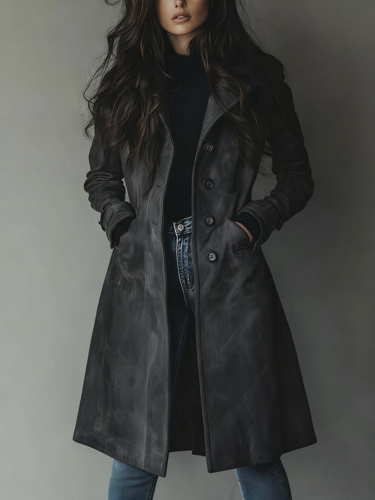 Women's Long Line Double Breasted Belted Raincoat