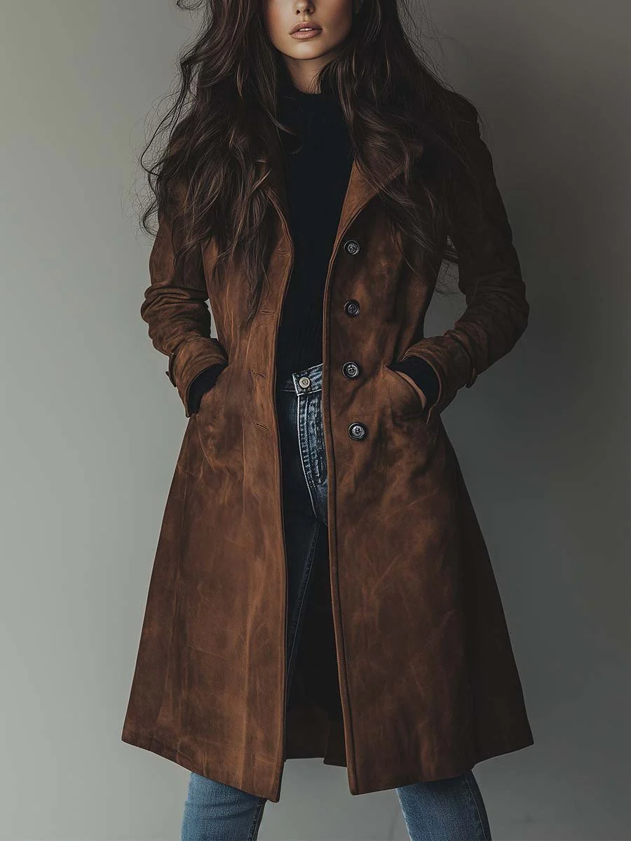 Women's Long Line Double Breasted Belted Raincoat