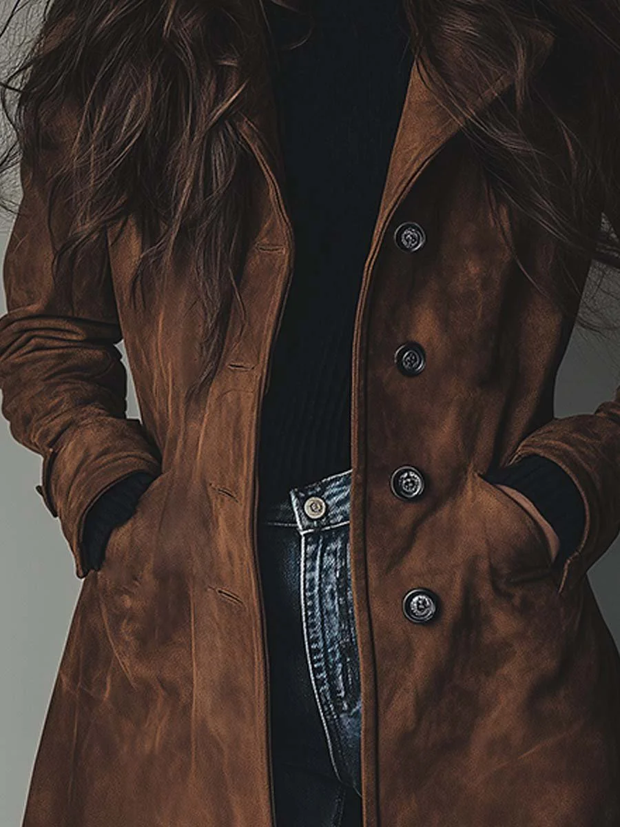 Women's Long Line Double Breasted Belted Raincoat