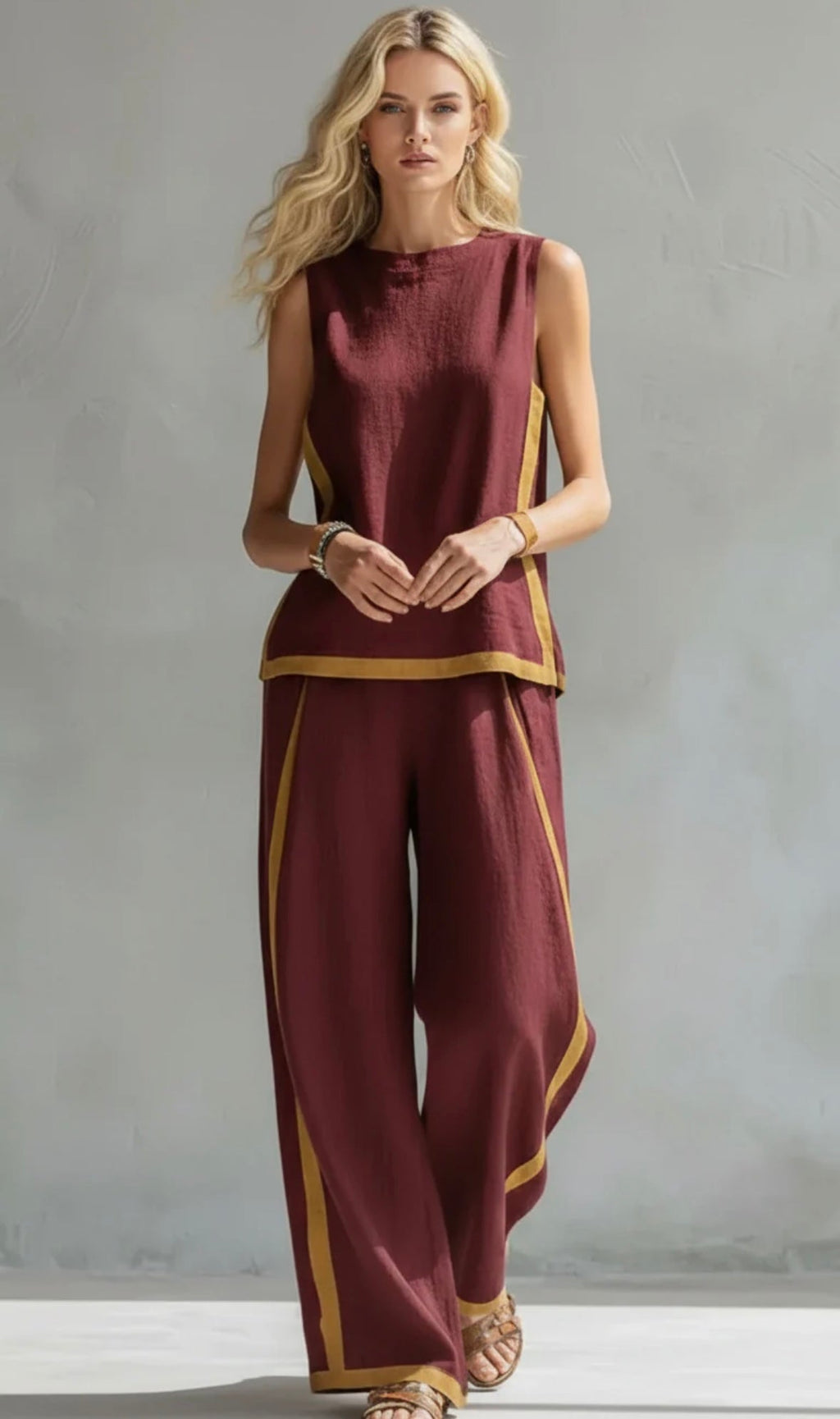 Women's Relaxed Travel Wide-Leg Pants Matching Set