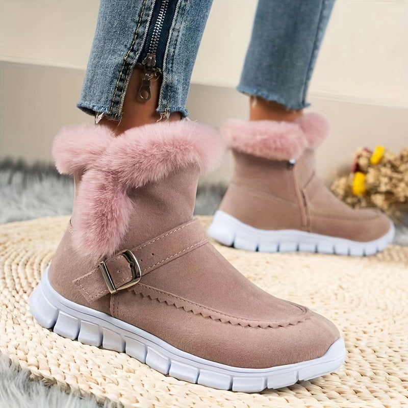 Women's Warm Lined Winter Booties with Buckle Accent