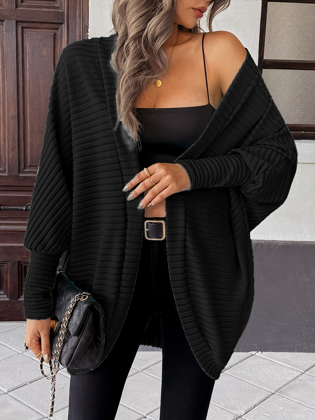 Women's Throw-On Rib Knit Wrap Cardigan