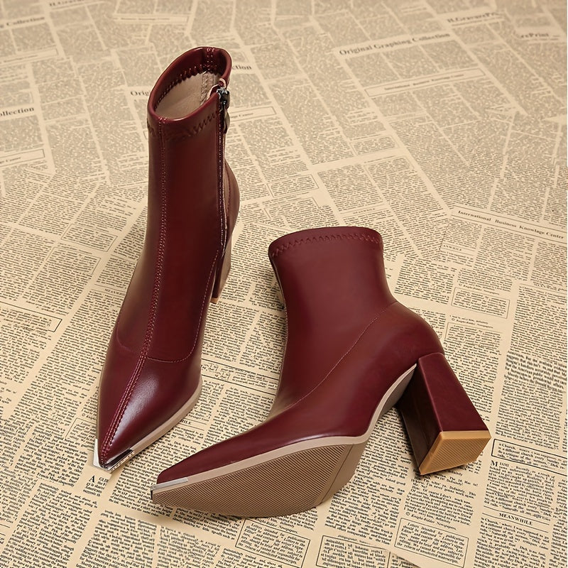Women's Elegant Side-Zip Ankle Boots with Sturdy Heel