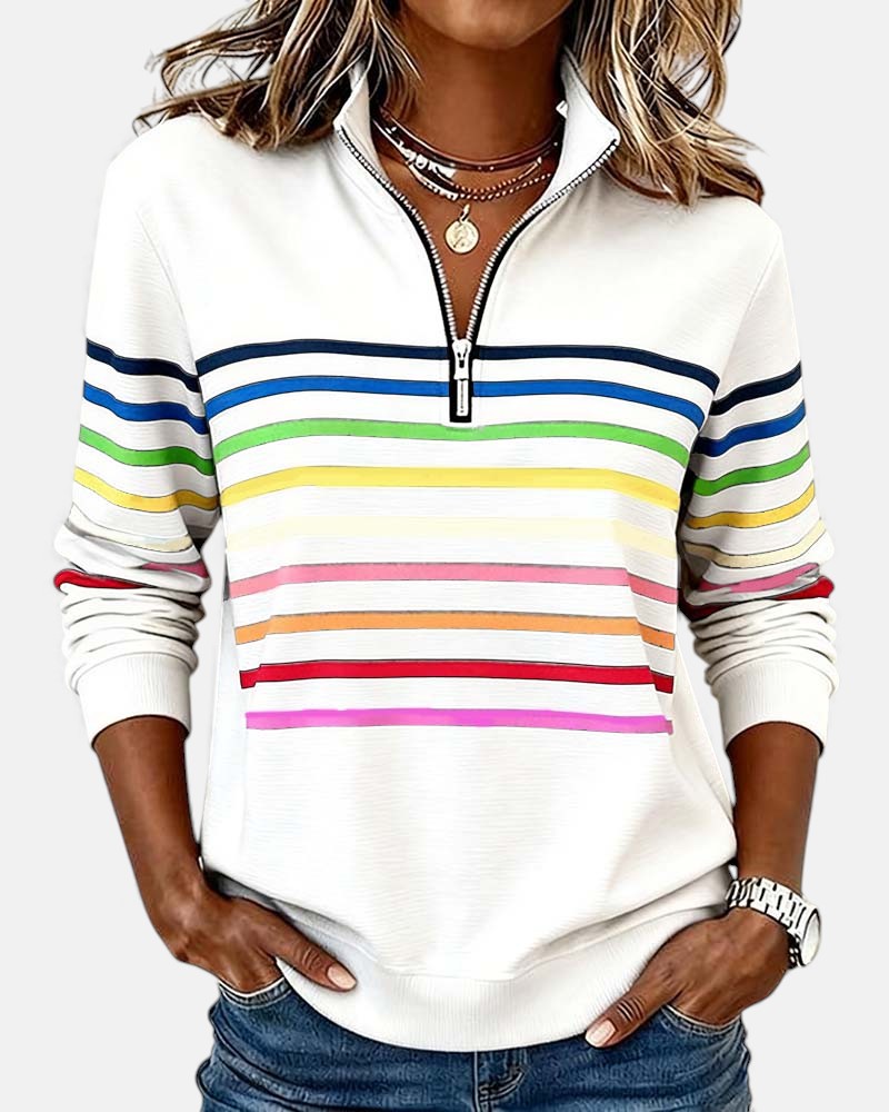 Women's Casual Stripe Quarter-Zip Style Sweatshirt