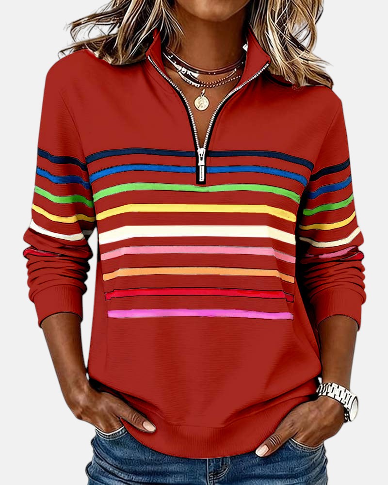Women's Casual Stripe Quarter-Zip Style Sweatshirt