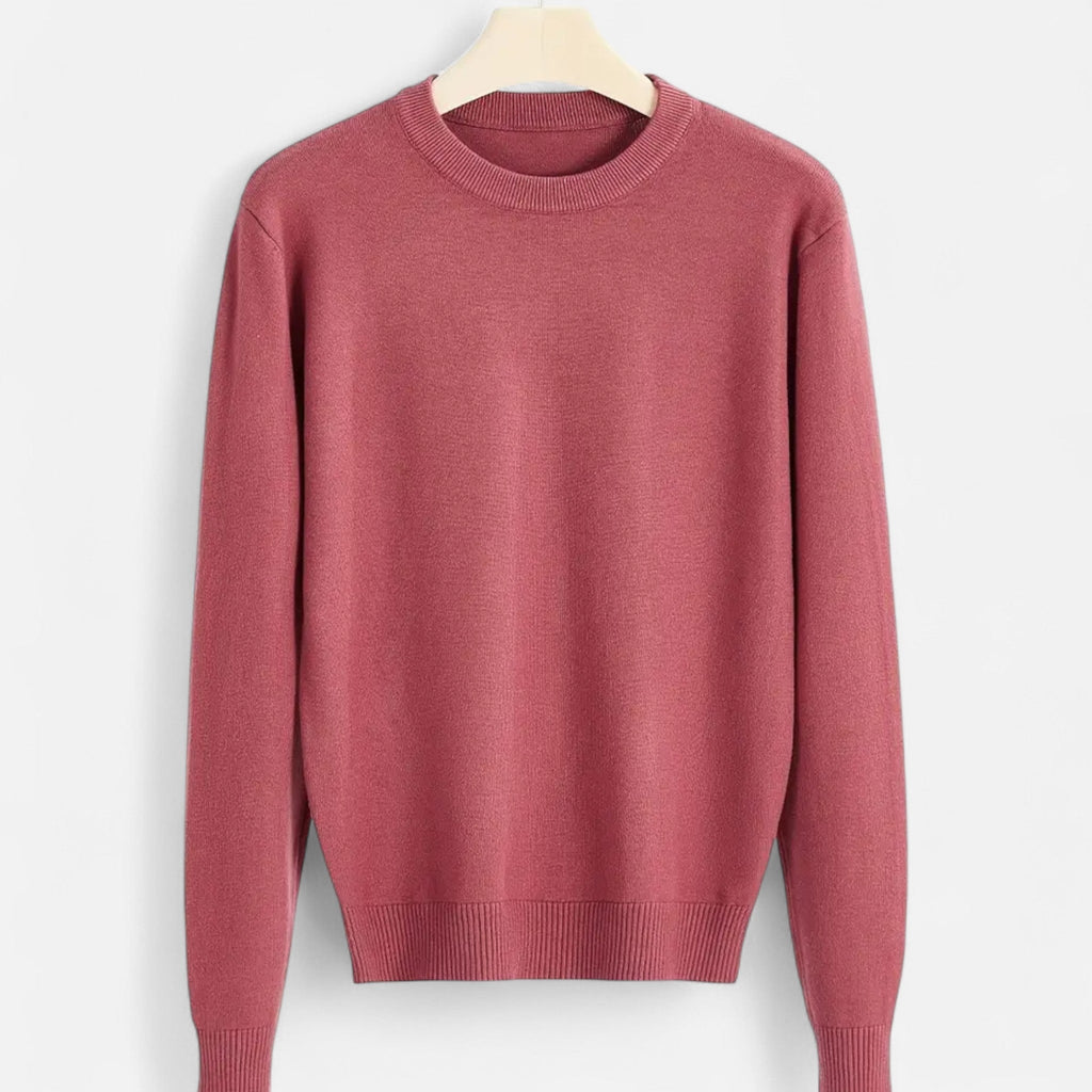 Men's Stretch Ribbed Trim Round Neck Fitted Sweater