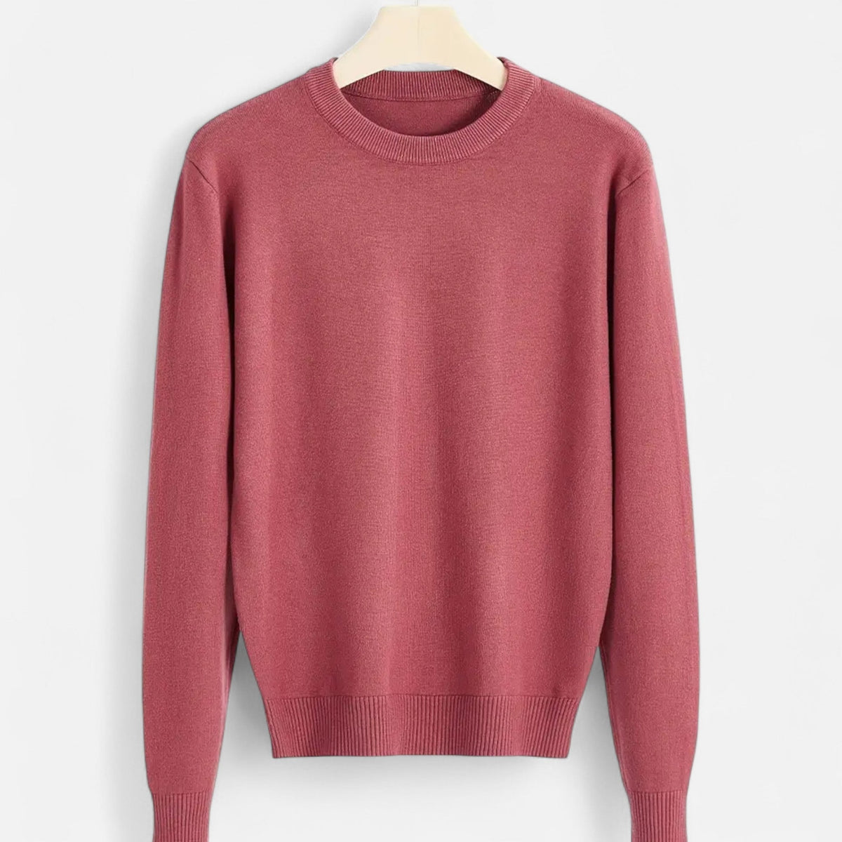Men's Stretch Ribbed Trim Round Neck Fitted Sweater