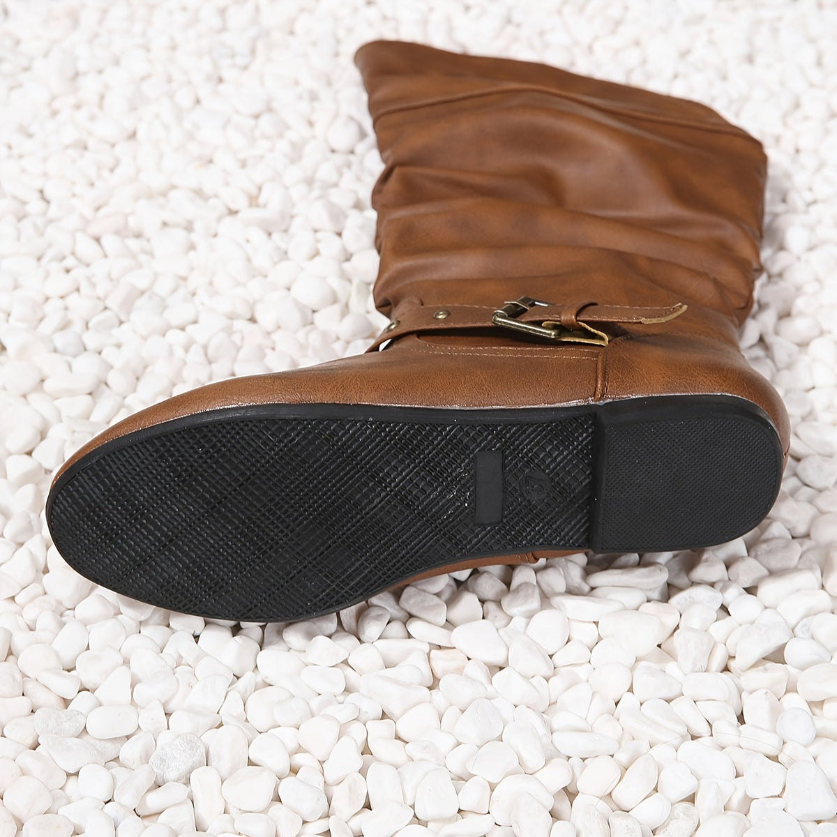 Women's Flat Sole Slouchy Knee-High Boots with Round Toe