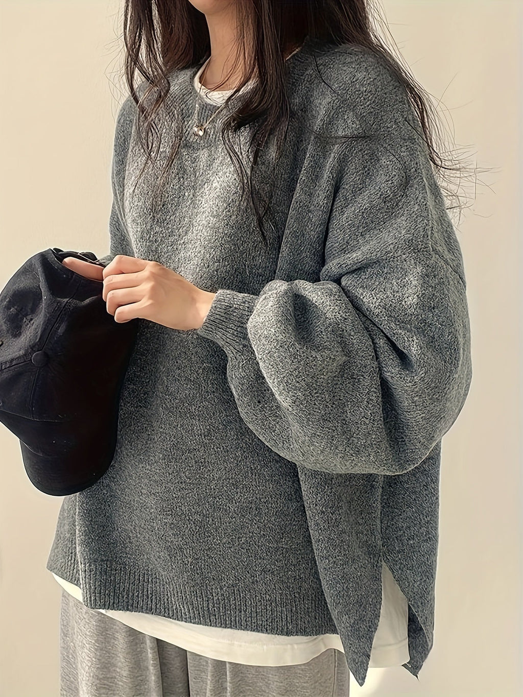 Women's Roomy Warm Crew Neckline Chunky Pullover