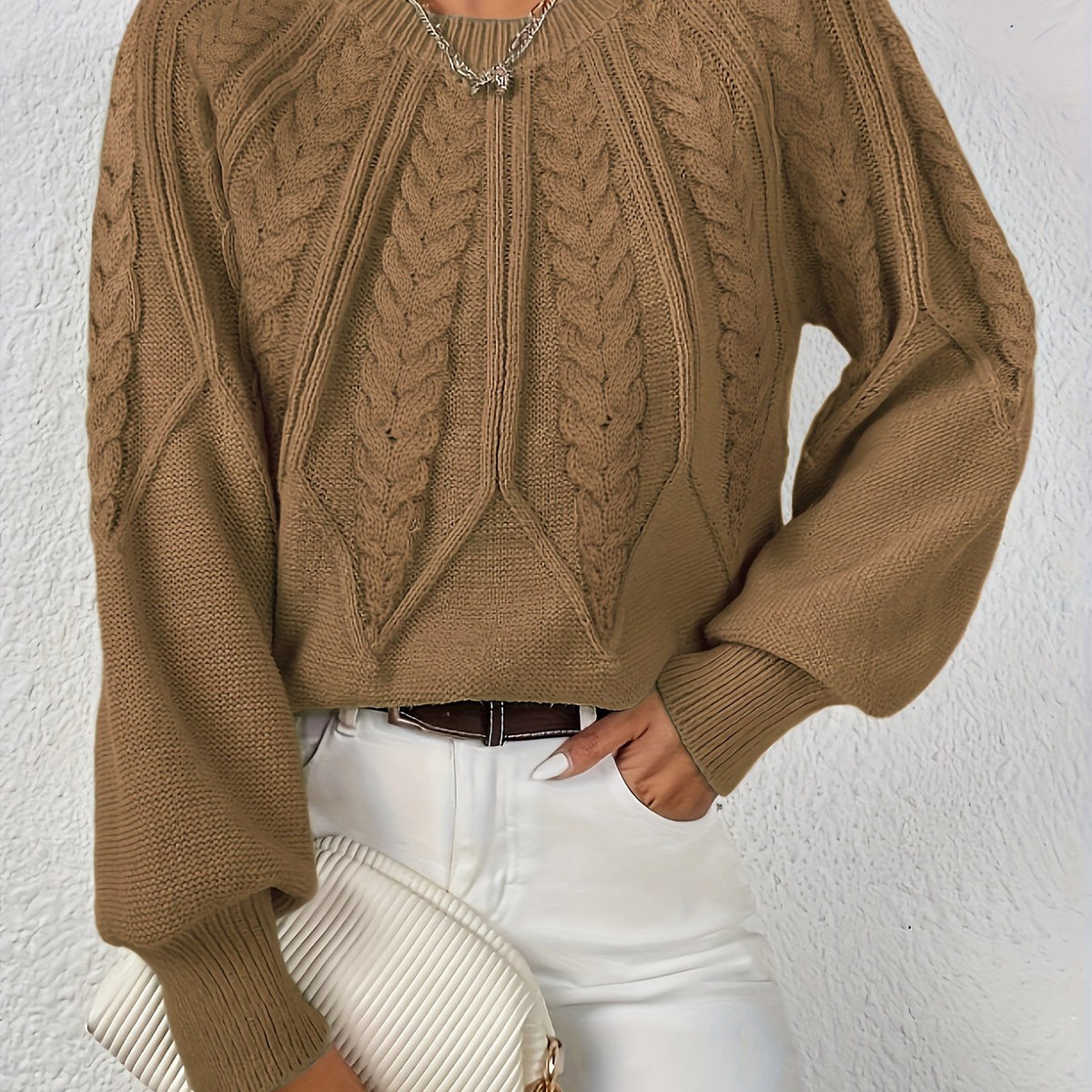 Women's Classic Cable Pattern Sweater with Full Sleeves