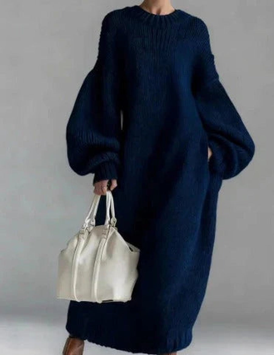 Women's Warm Oversized Knit Maxi Dress for Cold Days