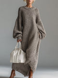 Women's Warm Oversized Knit Maxi Dress for Cold Days
