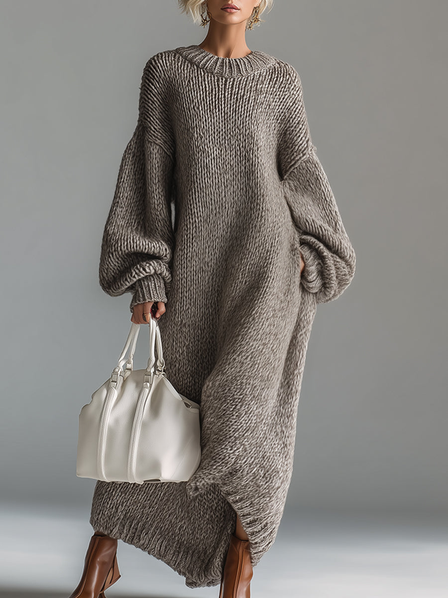 Women's Warm Oversized Knit Maxi Dress for Cold Days