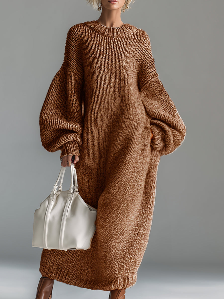 Women's Warm Oversized Knit Maxi Dress for Cold Days
