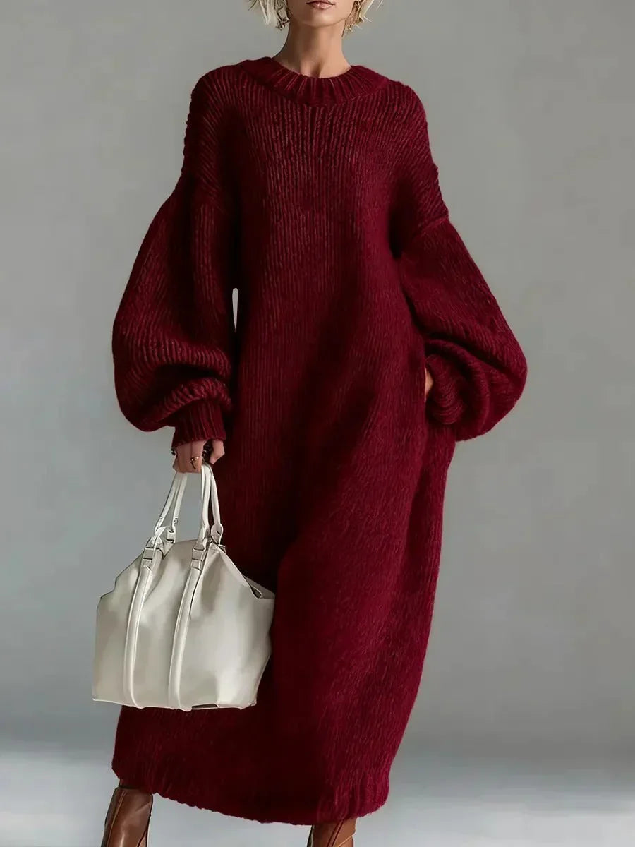 Women's Warm Oversized Knit Maxi Dress for Cold Days