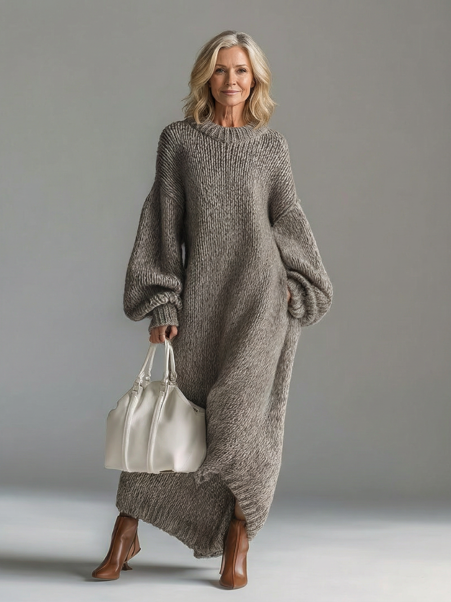 Women's Warm Oversized Knit Maxi Dress for Cold Days