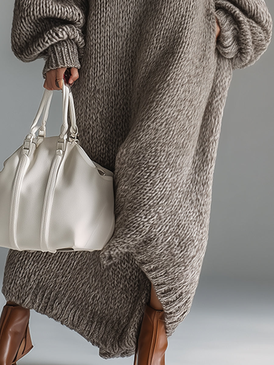 Women's Warm Oversized Knit Maxi Dress for Cold Days