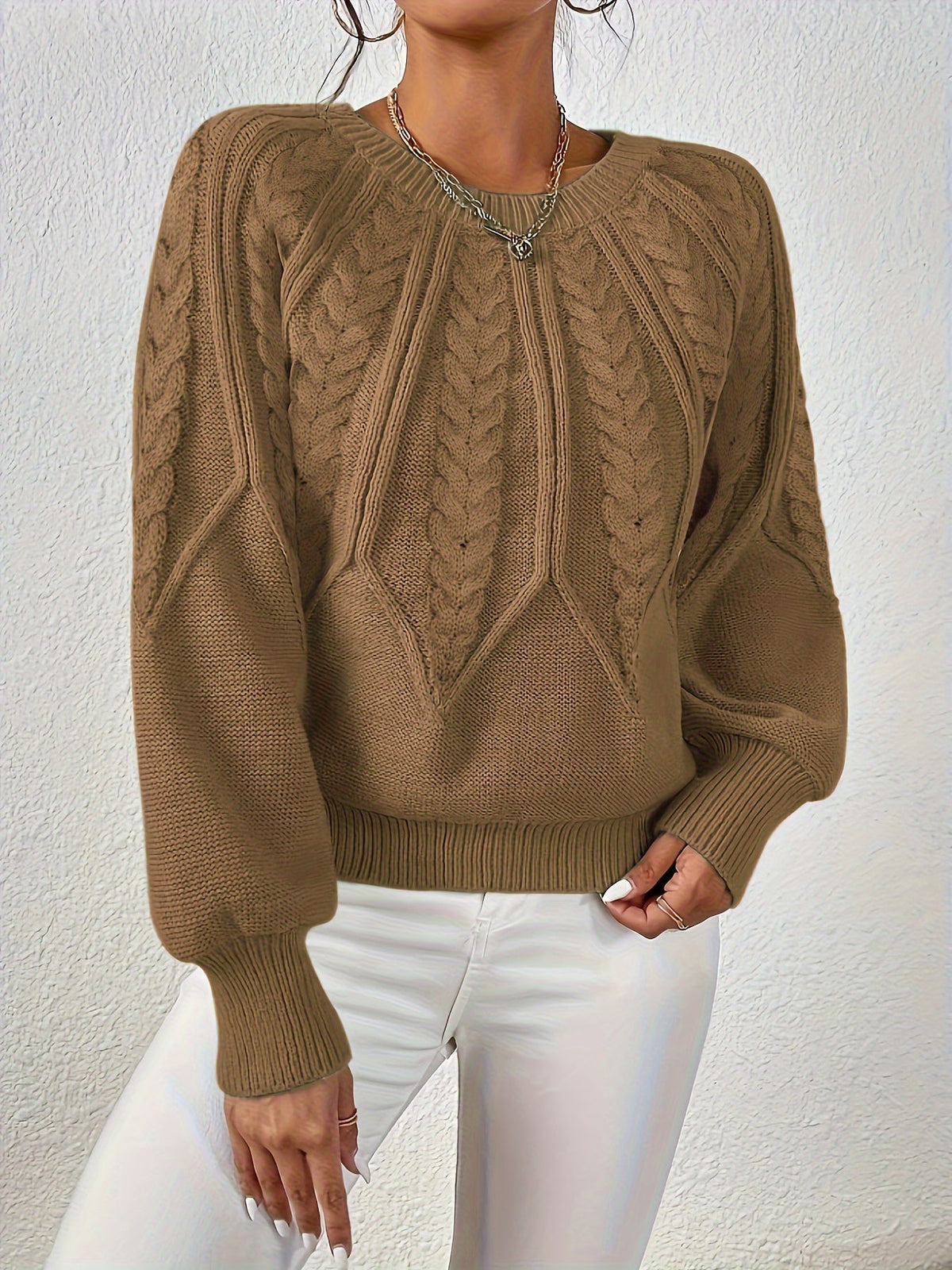 Women's Classic Cable Pattern Sweater with Full Sleeves