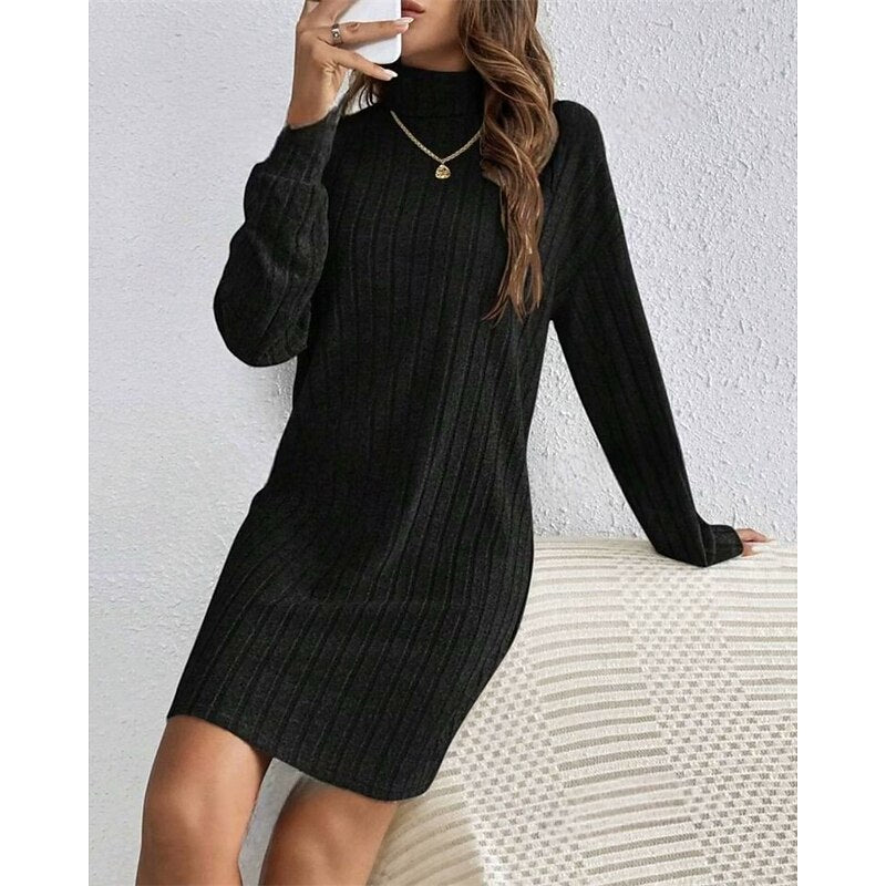 Women's High Neck Ribbed Everyday Sweater Dress