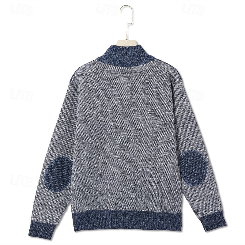 Men's Pocketed Zip-Up Lined Blocked Knit Cardigan Coat