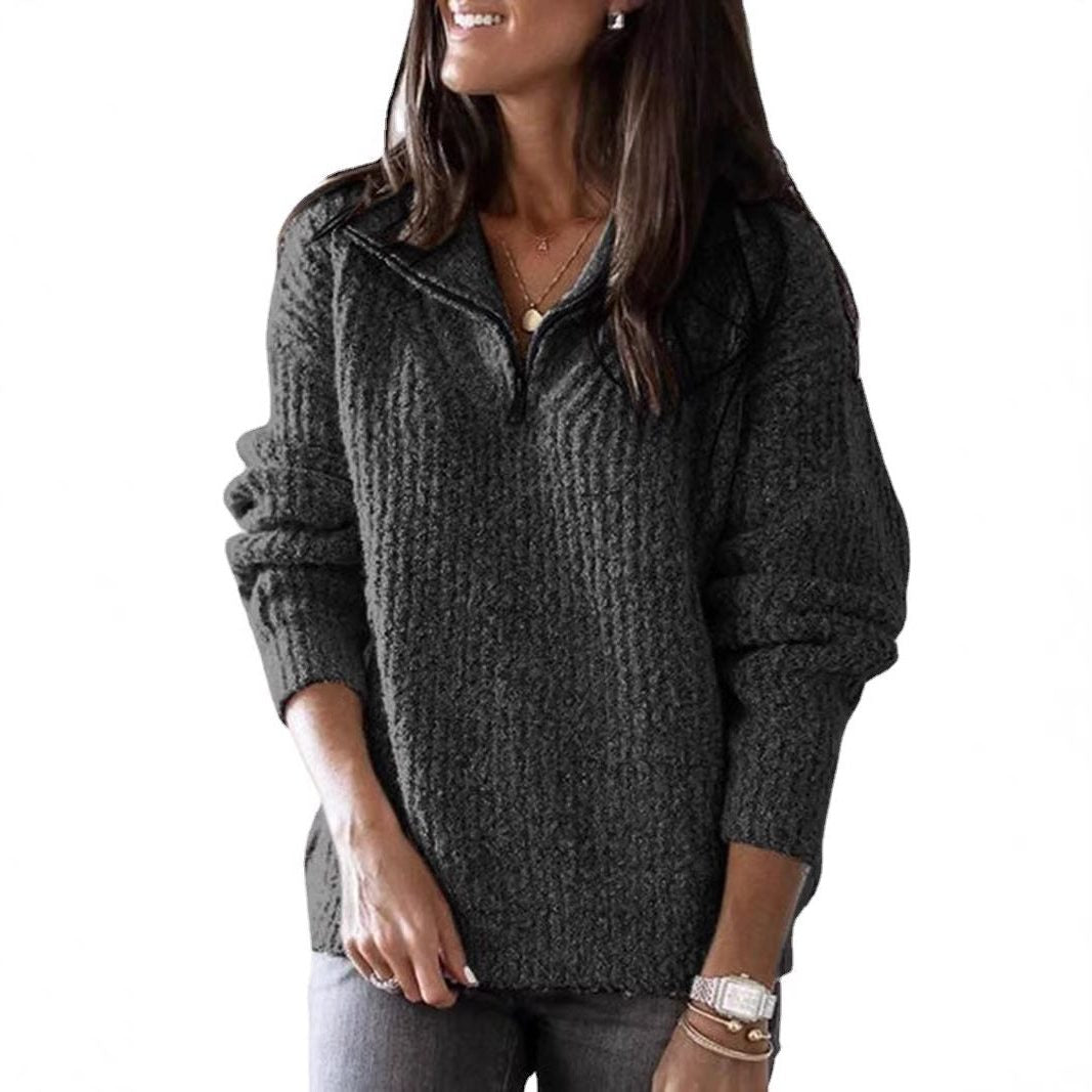 Women's Stand-Neck Quarter-Zip Style Textured Sweater