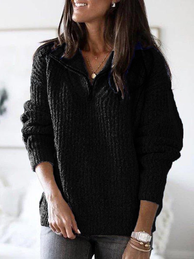 Women's Stand-Neck Quarter-Zip Style Textured Sweater