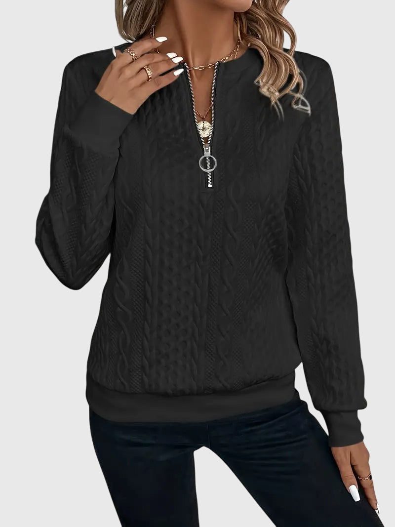 Women's Textured Cable Zip-Up Sweater Jacket
