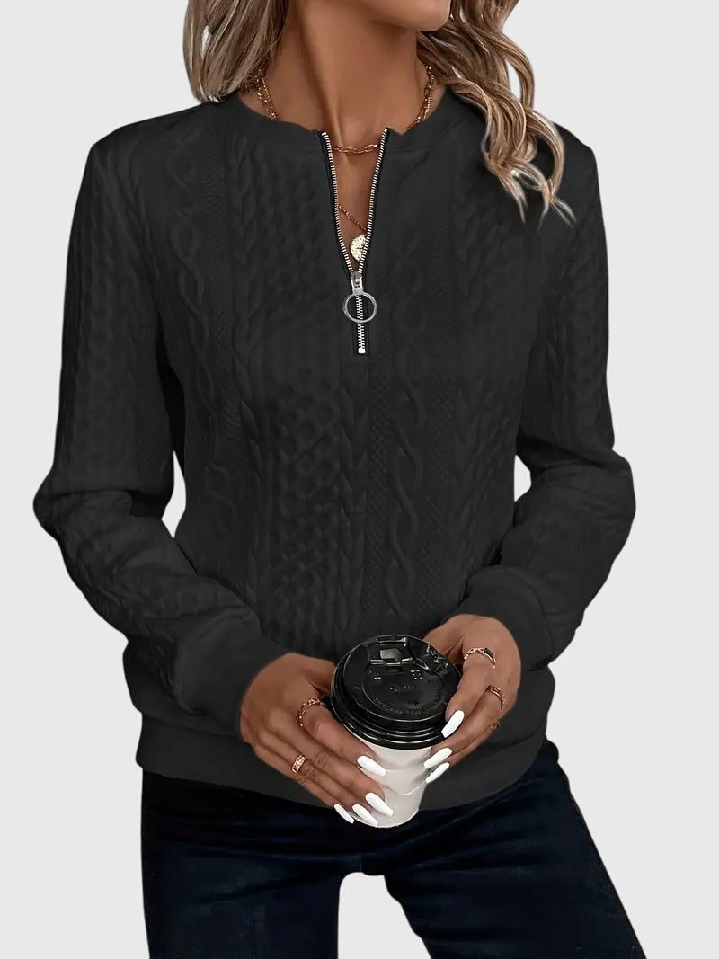 Women's Textured Cable Zip-Up Sweater Jacket