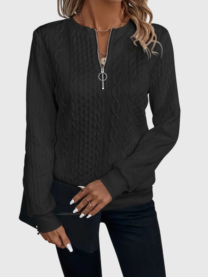 Women's Textured Cable Zip-Up Sweater Jacket