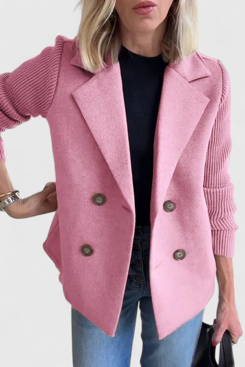Women's Chic Double-Breasted Blazer with Contrast Sleeves