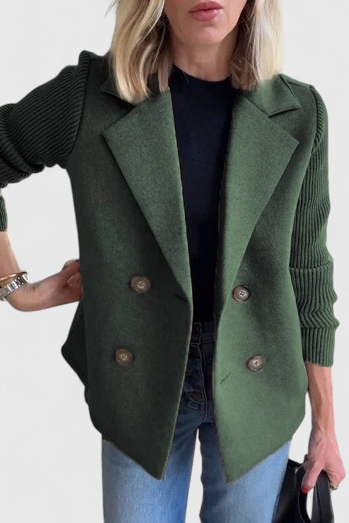 Women's Chic Double-Breasted Blazer with Contrast Sleeves