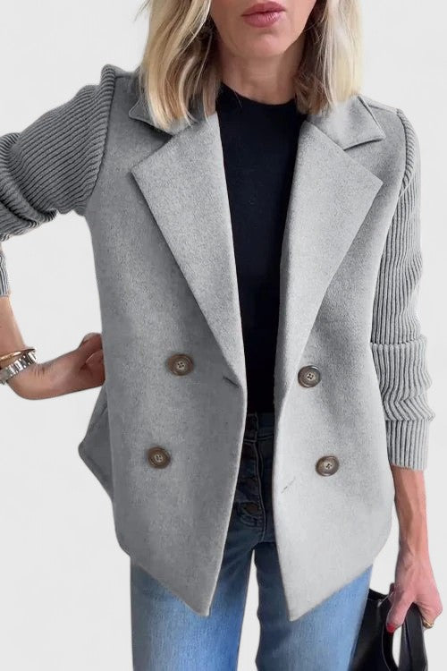 Women's Chic Double-Breasted Blazer with Contrast Sleeves