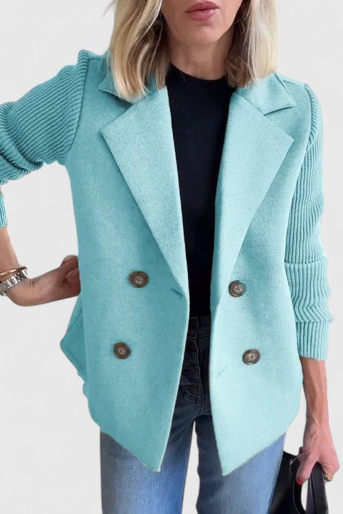 Women's Chic Double-Breasted Blazer with Contrast Sleeves