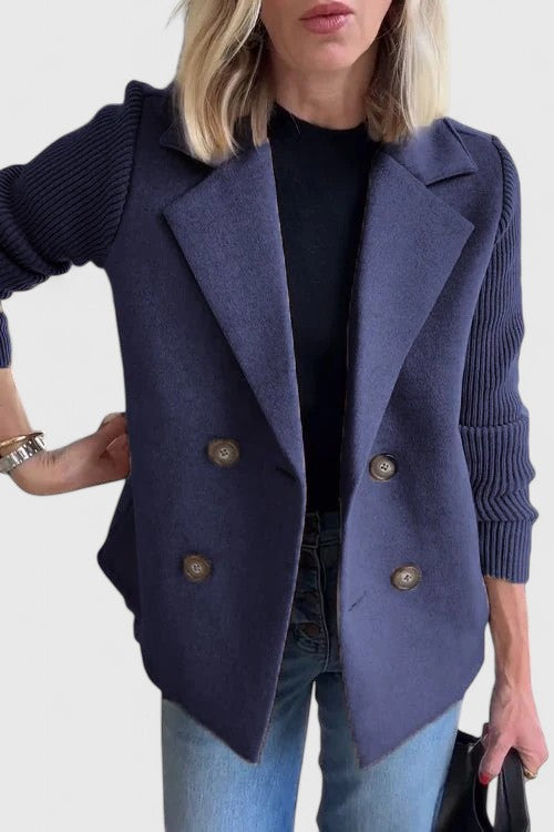 Women's Chic Double-Breasted Blazer with Contrast Sleeves