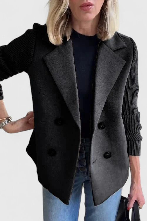 Women's Chic Double-Breasted Blazer with Contrast Sleeves