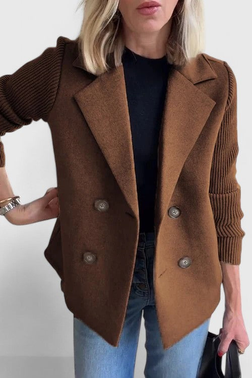 Women's Chic Double-Breasted Blazer with Contrast Sleeves